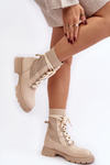 Women's lace-up ankle boots with sock in light beige Gentiana