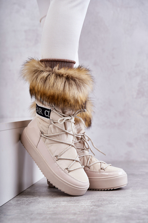 Women's Lace-up Snow Boots Beige Santero