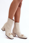 Leather Heeled Boots with Ornament Beige Pamelinta 