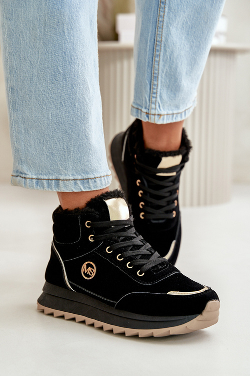 Ocieplane Buty Sportowe Botki Damskie Na Platformie Czarne Ariatte