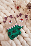 Women's Funny Christmas Socks Reindeer And Snowflakes Green-Beige