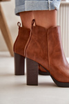 Lined Women's Boots with Chunky Heel Faux Leather Brown Teresine