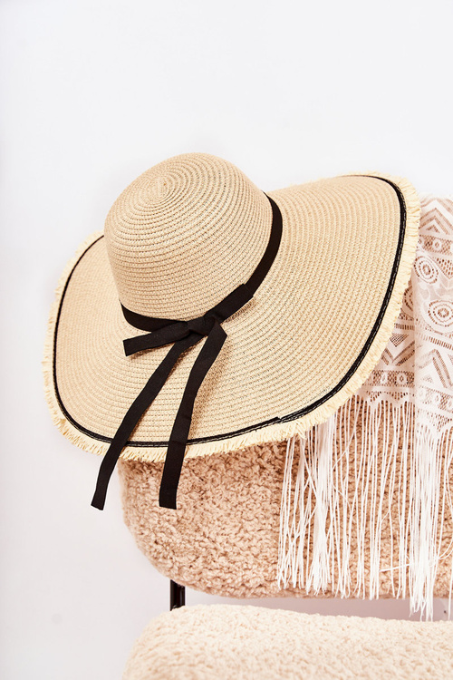 Women's Hat With Black Stripe Light Beige Mady