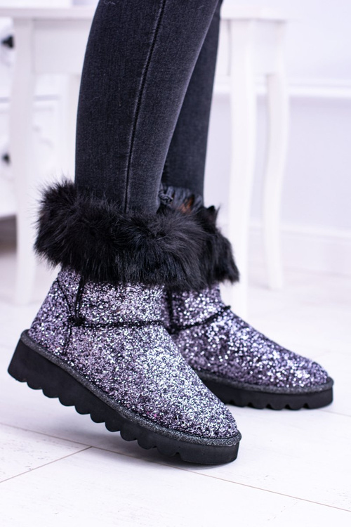 Women's Snow Boots High With Fur and Glitter Fourrure