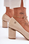 Classic Suede Pumps On Heel With Ornament Light Beige Derren