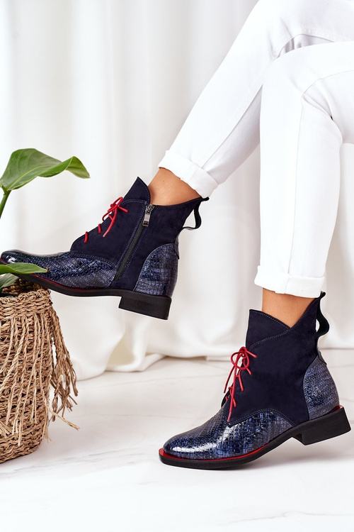 Leather Boots With A Crocodile Pattern Navy Blue Cheyenne