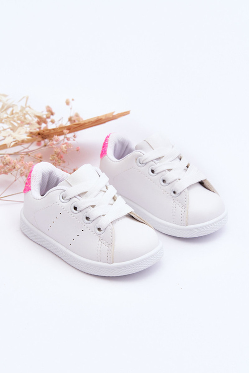 Children's Sport Shoes White and Neon Pink Glossy