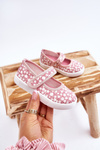 Children's Velcro Ballerinas In Print Pink Selah 