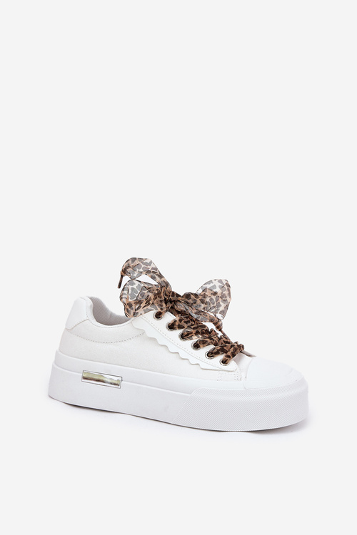 Women's sneakers on a chunky platform with decorative lacing white Zidora