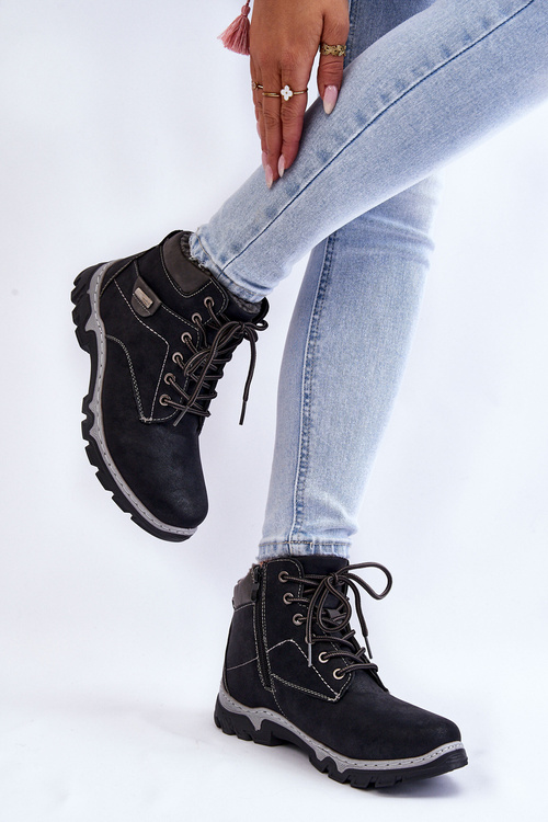 Botki Trapery Damskie Ocieplane Suwak Czarne Jake