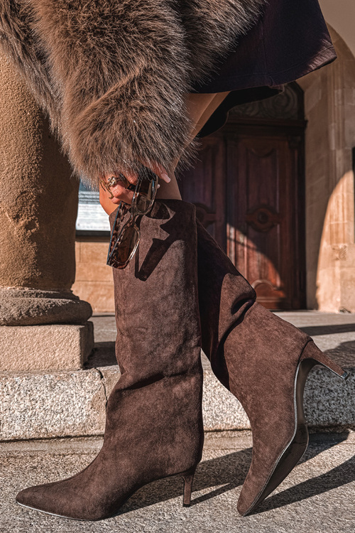 Women's Boots Made of Eco Suede Slip-On High Heel Chocolate Phelin