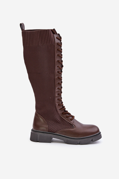 Laced Boots With Elastic Shaft Brown Vamilena