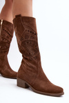 Zazoo 4043 Suede Low Heel Boots Laced Brown