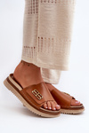 Zazoo 50101 Women's Leather Platform Slides Brown