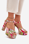 Patterned Heeled Sandals And Platform Pink-Green Slaria