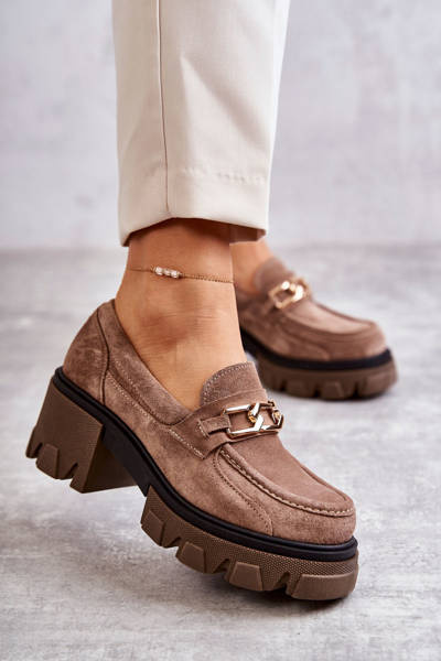 Suede High Heels With Golden Decoration Brown Lurdes