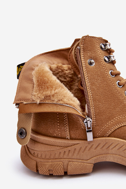 Botki Trapery Damskie Ocieplane Zamsz Camel NB607