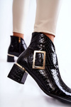 Leather Booties Crocodile Zip Pattern Black Briana