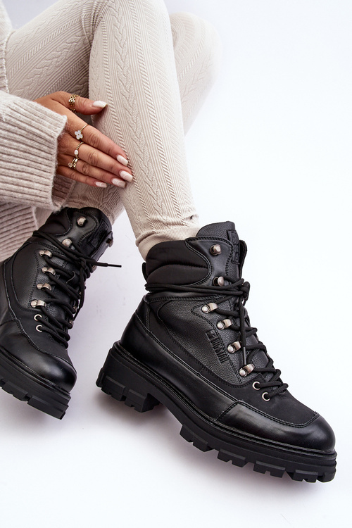 Women's Warm Lined Lace-up Boots Black Big Star MM274663