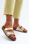 Women's Cork Platform Sandals with Gold Straps Doretta