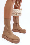 Women's Platform Ankle Boots in Beige Faux Leather Algedi