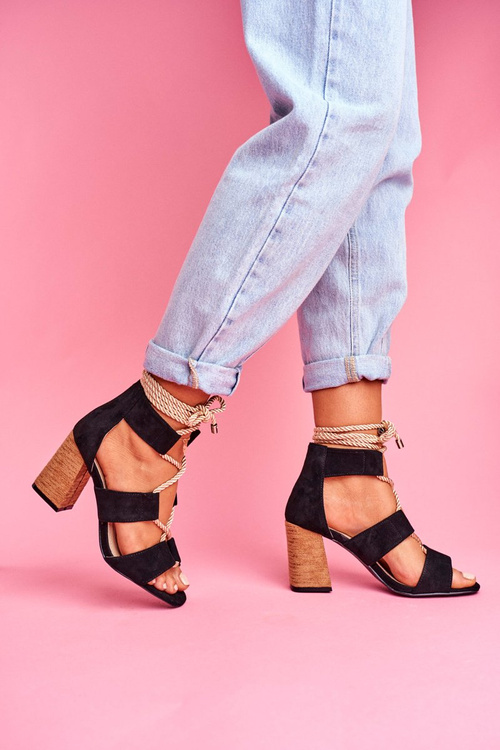 Women's Stiletto Sandals Tied Suede Black Amore