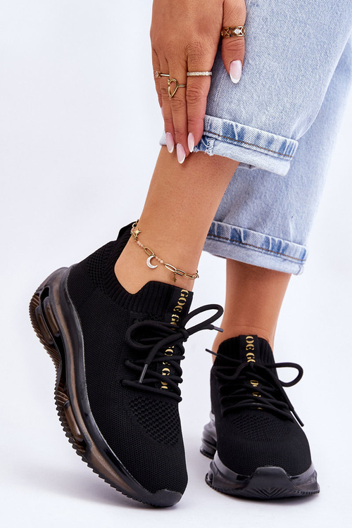 Buty Skarpetkowe Damskie Wsuwane Czarne GOE JJ2N4080 