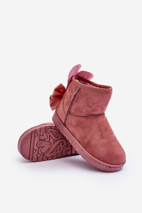 Girl's Padded Snow Boots with Ribbons Pink Meriva