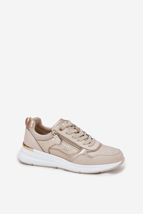 Damskie Sneakersy Buty Sportowe Skórzane Z Zamkiem Beżowe Lilimia