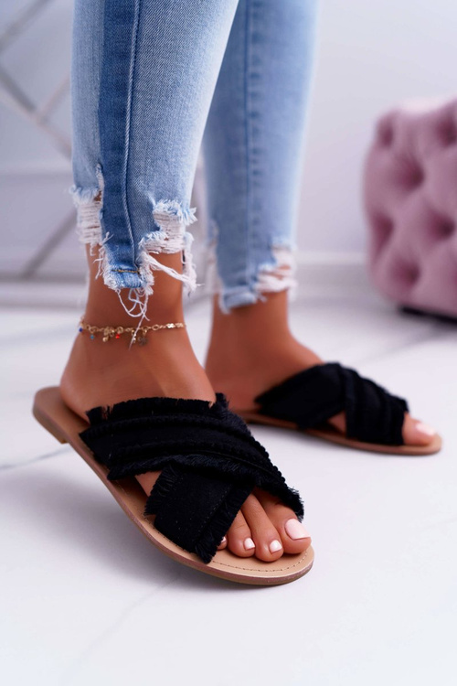 Women's Fabric Flip Flops Vices 7269 Black Jamen