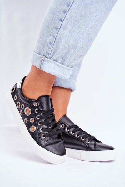Women's Sneakers With Holes and Zircons Black Roxas
