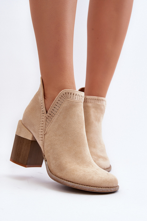Ankle Boots on Chunky Heel with Cutout Light Beige Jolnima
