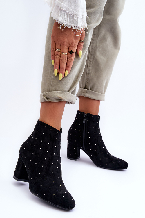 Women's Suede Boots Decorated with Studs Black Antede