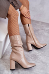 Leather Boots On High Heel Laura Messi 2560 Beige