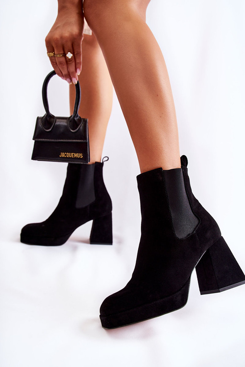 Suede Boots On Massive Heel Laura Messi 2519 Black