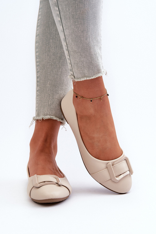 Ballerinas With Strap And Ornament Eco Leather Light Beige Cadwenla