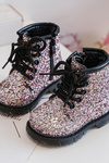 Children's Glittery Lined Boots with a Zipper Pink Saussa
