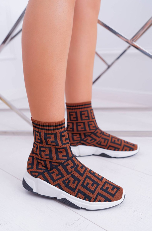 Women's Sports Shoes High Sock Brown Press