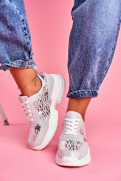 Sportowe Damskie Buty Skórzane Srebrne Sneakersy Palm Bay