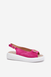 Women's Suede Sandals With Gold Detail S.Barski GR51-604 Fuchsia