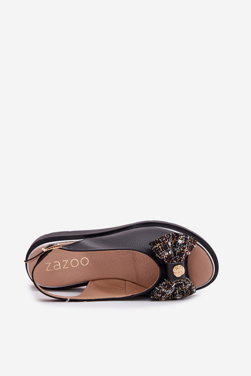 Women's leather wedge sandals with bow Zazoo 1882 black