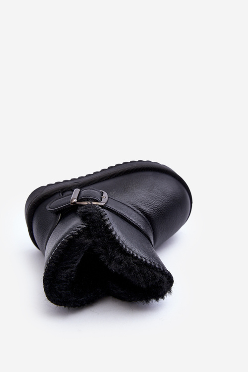 Children's Eco Leather Snow Boots with Strap Black Orinor