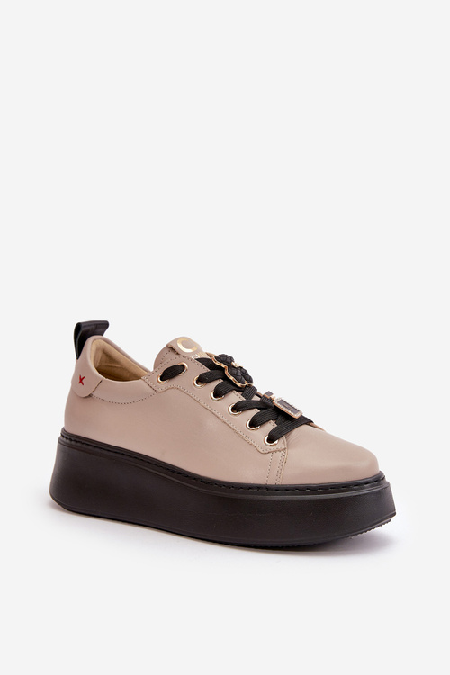 Women's Leather Sneakers With Pins On Platform Beige CheBello 4596