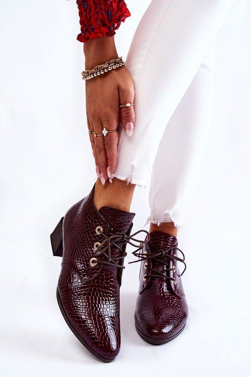 Women's Boots With A Crocodile Pattern Burgundy Farrah