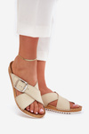 Women Leather Slippers With Buckle Beige Inblu VO0004GU