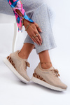 Women's Leather Sneakers with Wedge Sole Beige S.Barski LR810