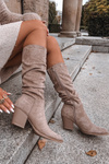 Women's Boots with Wrinkled Shaft on Heel Insulated Beige Paelina