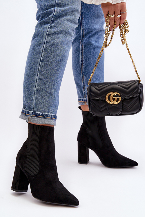 Women's Black Ankle Boots with Heel Tapara