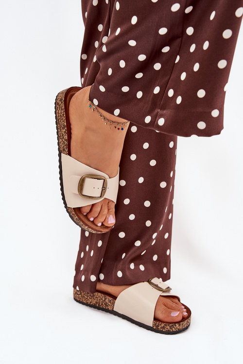 Women's sandals on cork platform with buckle beige Vianara
