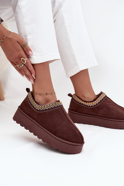 Damskie Śniegowce Platforma Haft Czekoladowe Taliah